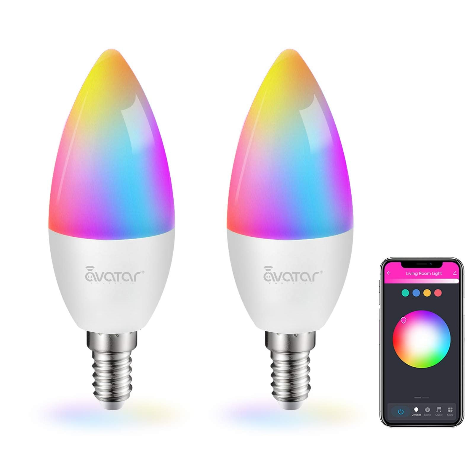 2-Pack E12 Smart LED Bulbs, 5W Type B, Compatible w/ Google 