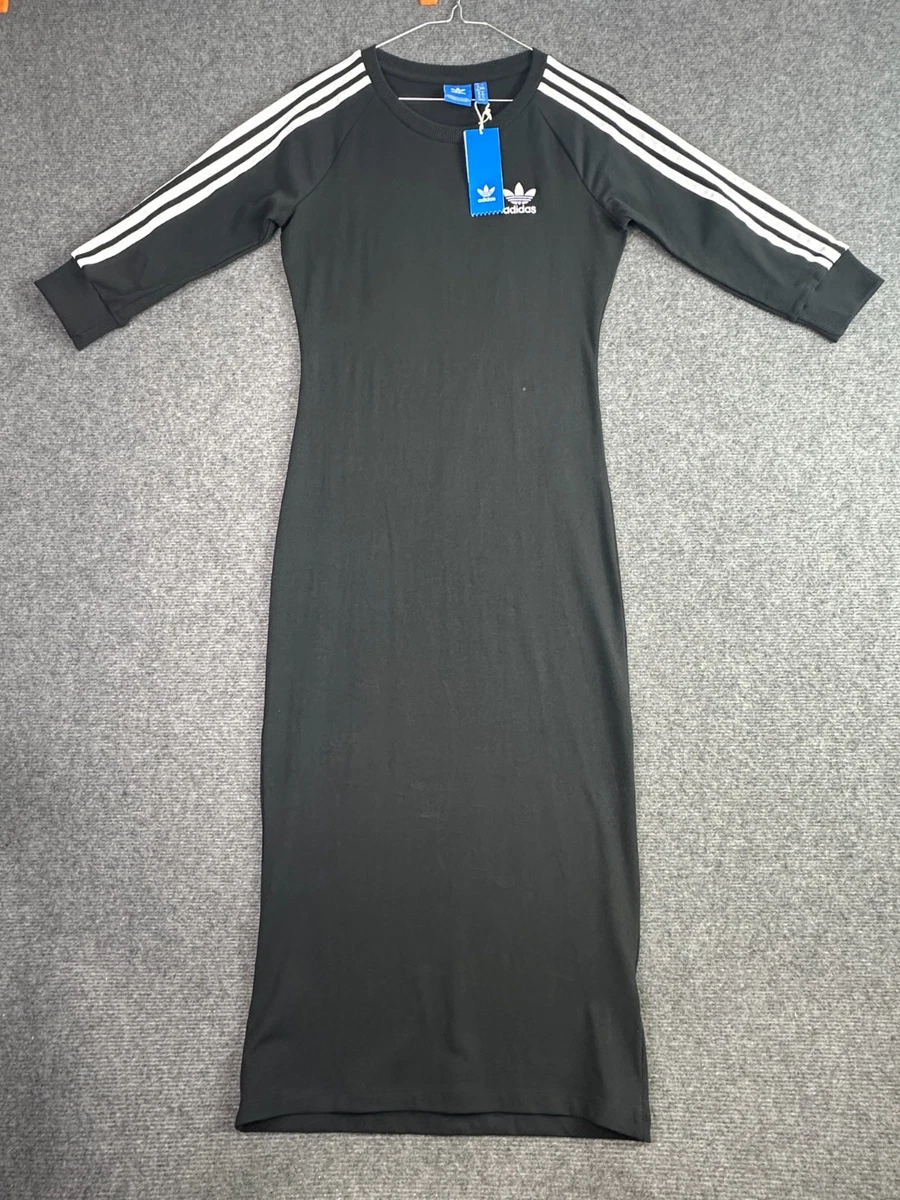 adidas three stripe midi dress adidas Originals Adicolor 3 stripe maxi dress in black