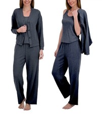 Live2Lounge Women's 3 Piece Textured Cable Knit Lounge Set Navy Small