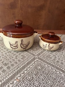 Vintage Enesco Chicken Casserole Set No Chips, 1970’s Perfect Condition!
