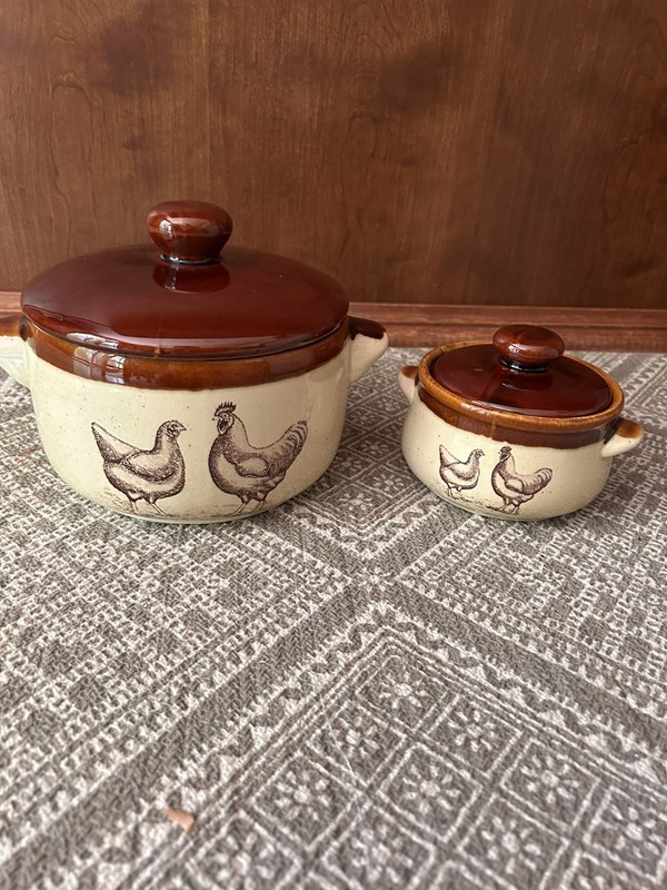Vintage Enesco Chicken Casserole Set No Chips, 1970’s Perfect Condition!