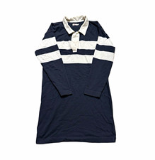 Faherty Navy White Striped Collared Knit Shirt Dress 100% Cotton Long Sleeve M