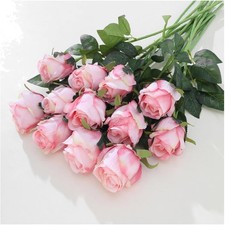 12pcs Light Pink Silk Roses - Long Stem Artificial Flowers for DIY Wedding Decor