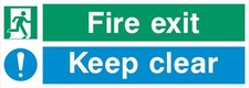 Fire Exit Keep Clear Sign - Emergency Exit / Escape -  1.2mm Rigid PVC 30x10cm