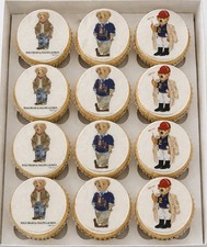 set of 12 fancy teddy bear, edible paper, cupcake cookie toppers CHOOSE SIZE