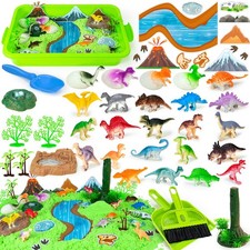 Sensory Bin, 49 Pcs Dinosaur Toys Sandbox Sand Kits with 2.2lb Magic Sand D...