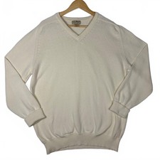 L.L. Bean Cream 100 Cotton V-Neck Sweater Size Large Tall