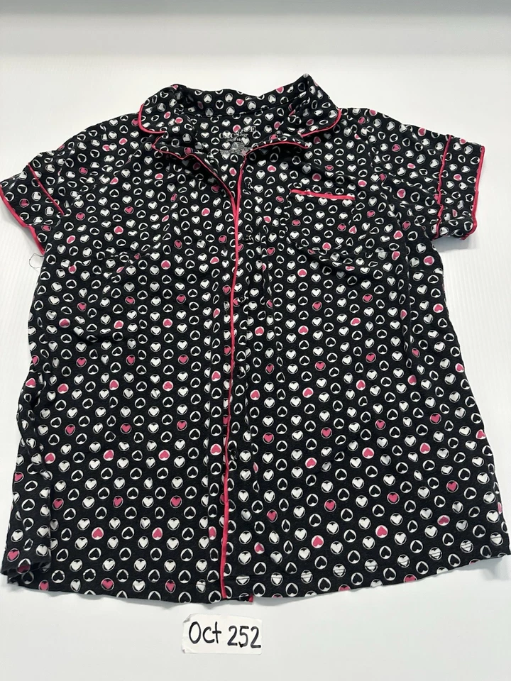 CACIQUE ALGODÓN Negro ROSA CORAZÓN CAMISETA + CORTO Pijama Mujer Talla XL 14/16 Foto 2 de 4