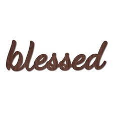 Cutout Sign Blessed Wooden Wall Art Decor Wood Word Sculpture Signs Rustic Fa...