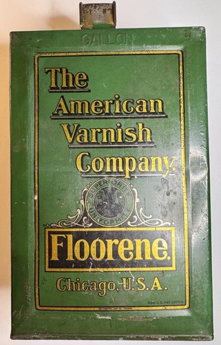 Antique American Varnish Co Floorene 1 Gallon Tin Can Chicago Advertising VTG