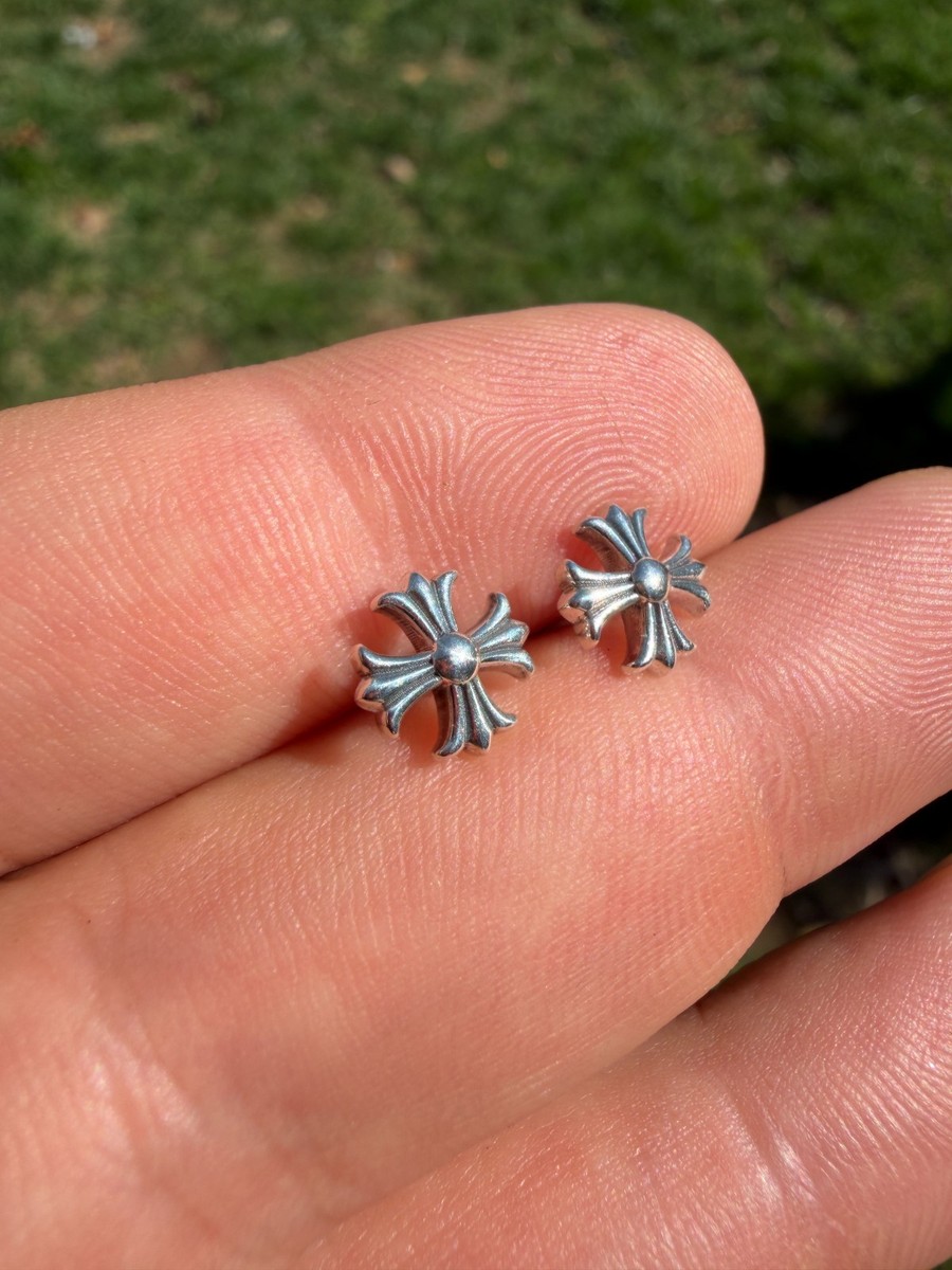 Real Solid 925 Silver Men Hearts Of Chrome Star Oxidized Earrings