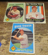 3) 1959 Topps Phillies baseball cards #121 #412 Stan Lopata #472 Gene Freese
