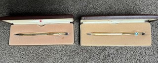 2 Vintage 10K Gold Filled Cross Ball Point Pens in Orig Box K Of C Emblem plus