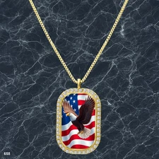 Gorgeous USA American Flag Pendant Necklace Photo Design Timeless Gold Tone Keep