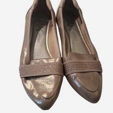 Womens Gold metallic ballet flats with rhinestone glitter detail