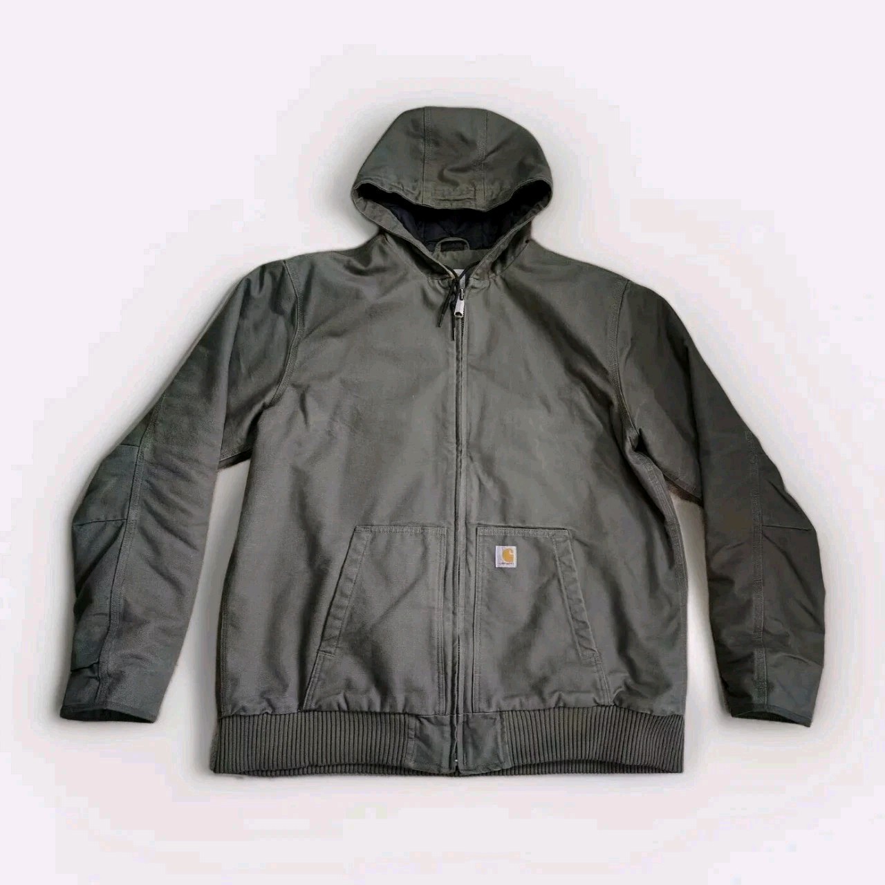 Carhartt Men XLT Green Duck Canvas Hooded Quilted 104050 MOS Loose Active Jacket