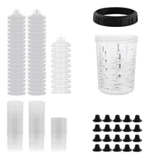 50 Packs CUPS Disposable Paint Spray Gun Cup Liners and Lid System (125 Mic)