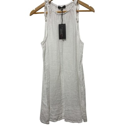 Francesca Bettini White Pure Linen Tie Shoulder Mini Dress Made in Italy NWT M