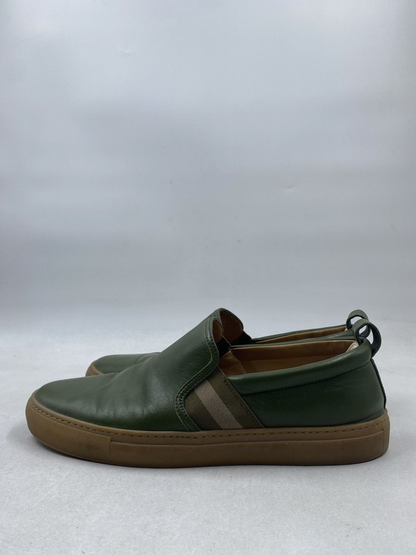 Bally Herald 209 Olive Green Leather Slip On Sneakers Men's Size 10 COA