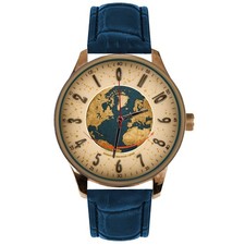 WORLD MAP ANTI-CLOCKWISE MOVEMENT COUNTER-CLOCKWISE SOLID BRASS 44 mm WATCH