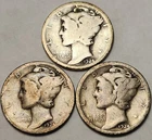 1924 P D S Mercury Dimes (3) Coin Lot, 90% Silver Coins, Great 4 Albums M-24AB17