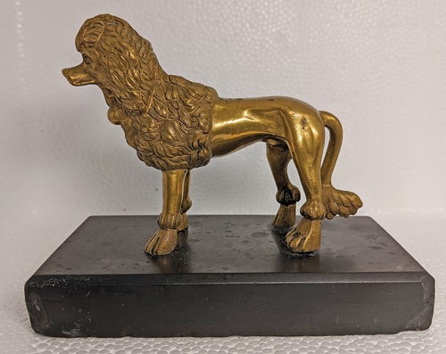 Antique Royal Poodle Dog Bronze Figurine Statue, black marble Russia XIX century