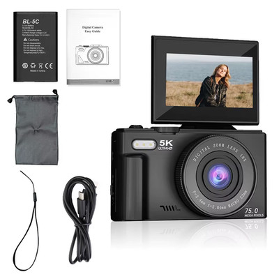 Compact 5K Digital Photography Camera 18X Digital Zoom 75MP 180° Flip Screen WIF