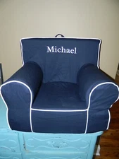 Pottery Barn Kids My First Anywhere Chair "Michael" Navy with White Piping