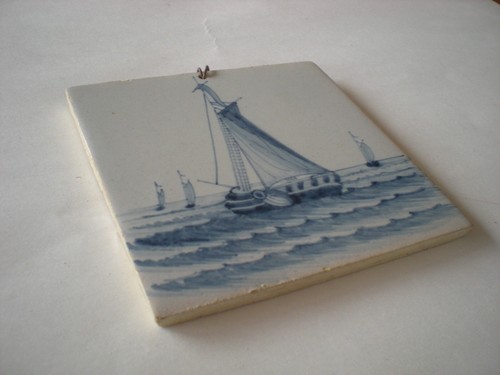 Antique Vintage Makkum Delft Dutch Tile of Ships Roaming at Sea original - Picture 2 of 3