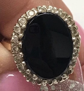 Large 14k Yellow Gold Vintage Black Onyx Diamond Halo Ring Size 6 5 Ebay
