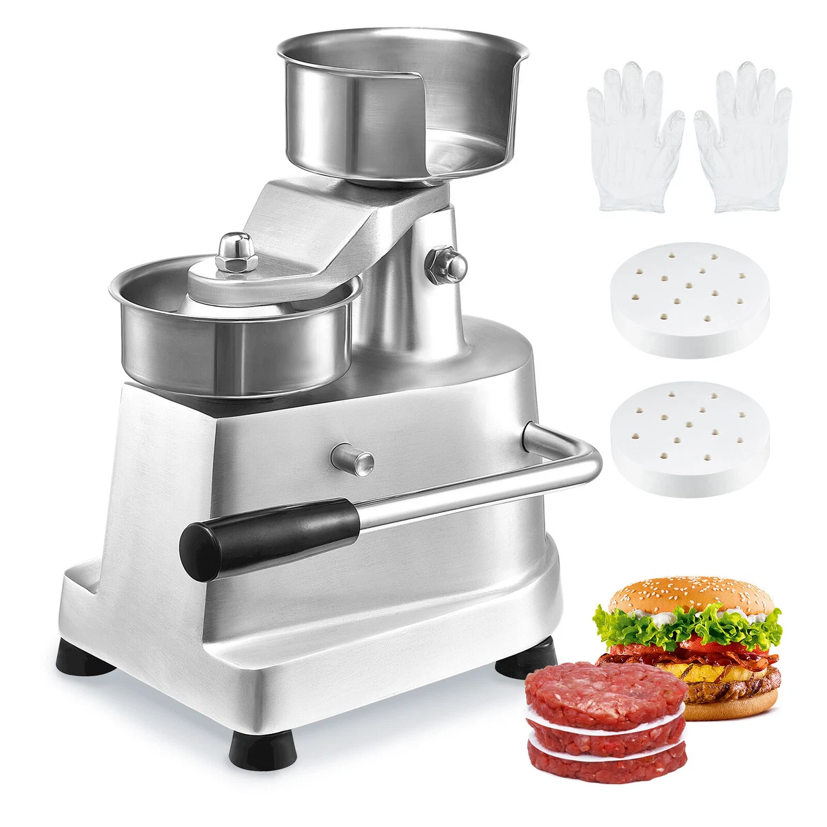 Máquina de prensa manual de acero inoxidable VEVOR para hamburguesas comerciales 100 mm