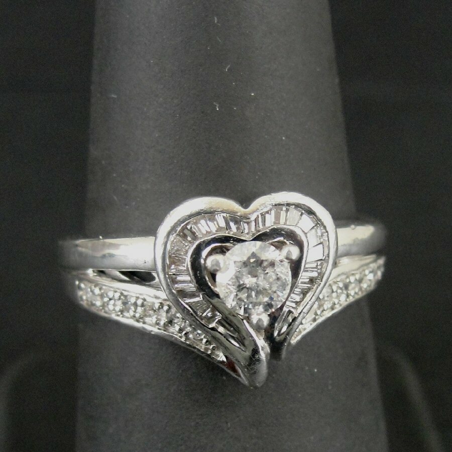 Ring Sterling Diamonds Heart Silver 925 + 1/20 PT Band Size