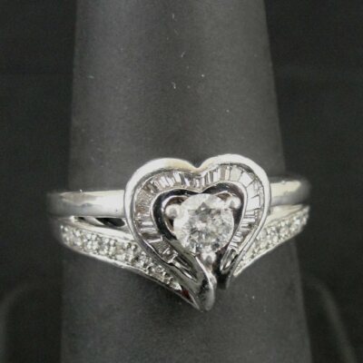 Ring Sterling Diamonds Heart Silver 925 1/20 PT Band Size Ring