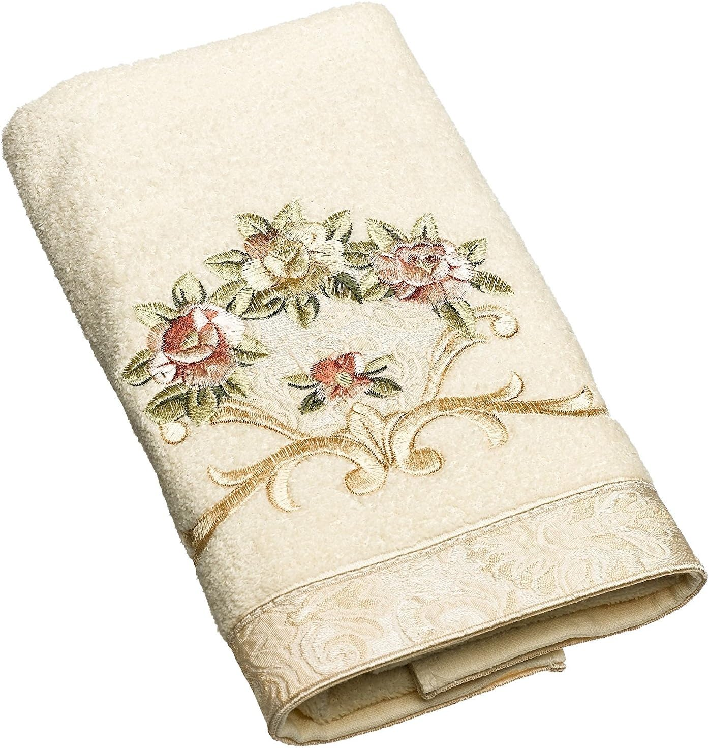 5412IVR Rosefan Hand Towel, Ivory, 13.00