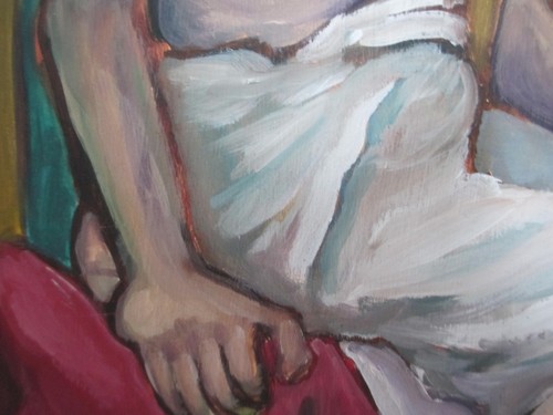 Brig Original Portrait Expressionist Woman Interior Oil/Board Bold Contour Lines - Picture 4 of 12