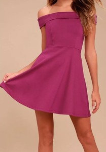 burgundy off the shoulder skater dress