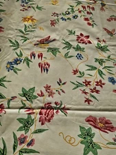 Ayako 1975 Brunschwig & Fils Hand Print Zepel Bird Vine Floral Fabric 5.3 Yds. 