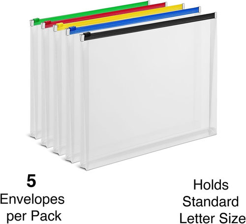 344890 Poly Zip Envelopes Letter Size Clear with Assorted Zippers 5/PK - Picture 2 of 12