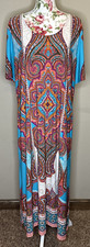 Chico's Dress Womens Sz XXL 20/22 (4) Blue Orange Paisley Medallion Maxi