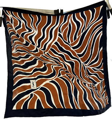 YSL Yves Saint Laurent Silk Scarf Zebra Pattern 34x34” Hand rolled