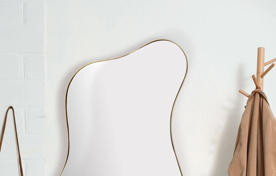 FineBuy Miroir Murale Métal 60x100 cm Miroir Mur Couloir Grand Doré Asymétrique - Photo 4/4