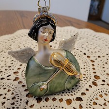 NUEVO CON ETIQUETAS Glenhaven ANGEL con Violín Vidrio Soplado Adorno NUEVO Verde
