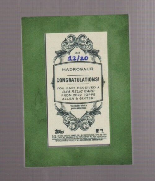 2022 topps allen and ginter baseball dna relic hadrosaur