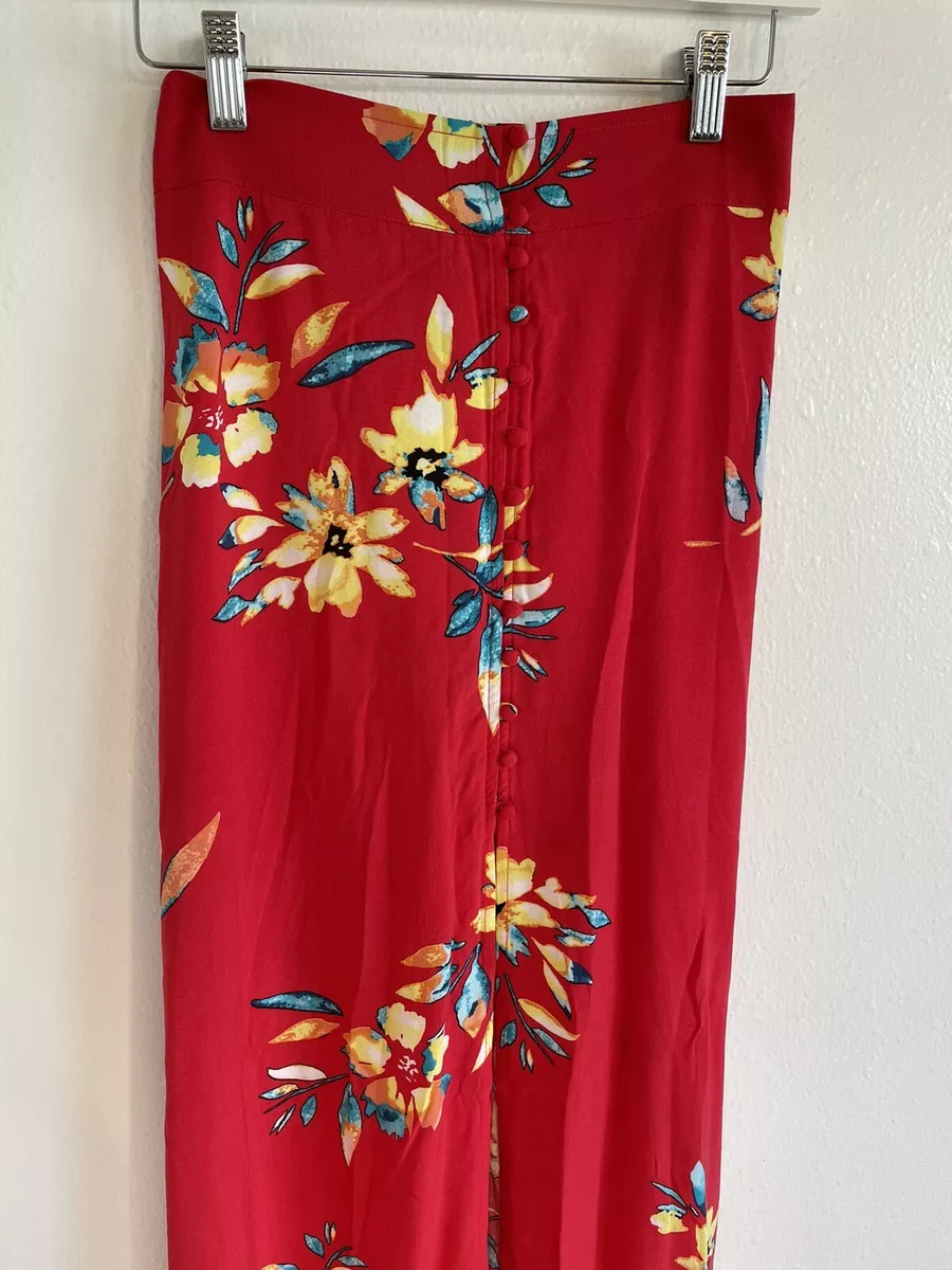 NWT Express Women s XS Maxi Skirt Button Up Front Slit Hawaiian