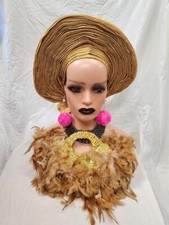 Elegant Gold Nigeria African Bridal Feather Hand Fan