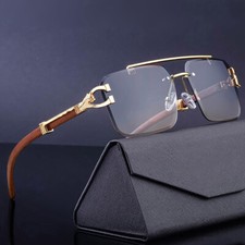 Fashion Square Rimless Pilot Sunglasses Mens Women Retro Gradient Shades Glasses