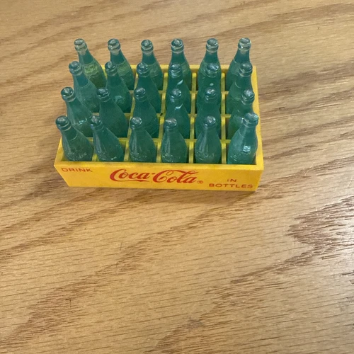 Vintage Drink Coca-Cola Miniature Crate w/24 Plastic Bottles 3 1/2" X 2 3/8"