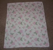 Hudson Baby HB White Pink Green Flower Floral Rose Rosette Soft Fleece Blanket