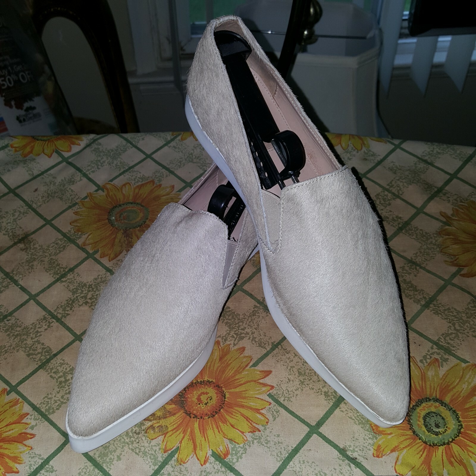 8.5 UTERQUE Womens Off White Pony Hair 