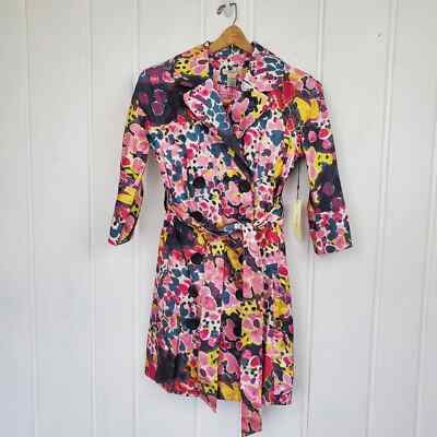 Vertigo Paris Bubbles Pink Barbiecore XS 3/4 Sleeve Button Up Belted Trench Coat